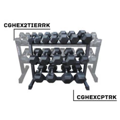 Power Maxx 2.5 Kg – 25 Kg Rubber Hex 10 Pair Dumbbell Set With Compact 3 Tier Rack 8 Power Maxx 2.5 Kg – 25 Kg Rubber Hex 10 Pair Dumbbell Set With Compact 3 Tier Rack -Sams Fitness Store CGHEXCPTRK CGHEX2TIERRK