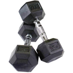 1-10kg Rubber Hex Dumbbell Set -Sams Fitness Store CGHEXDB10KG rubber hex dumbbell pair 1