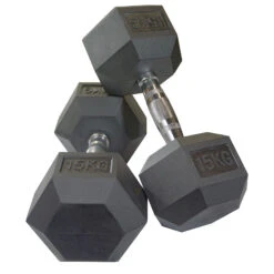 10kg – 40kg Rubber Hex 10pr With Rack 15 10kg – 40kg Rubber Hex 10pr With Rack -Sams Fitness Store CGHEXDB15KG rubber hex dumbbell pair