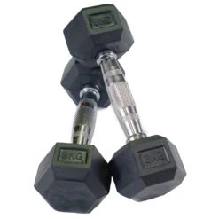 1-10kg Rubber Hex Dumbbell Set -Sams Fitness Store CGHEXDB3KG rubber hex dumbbell pair