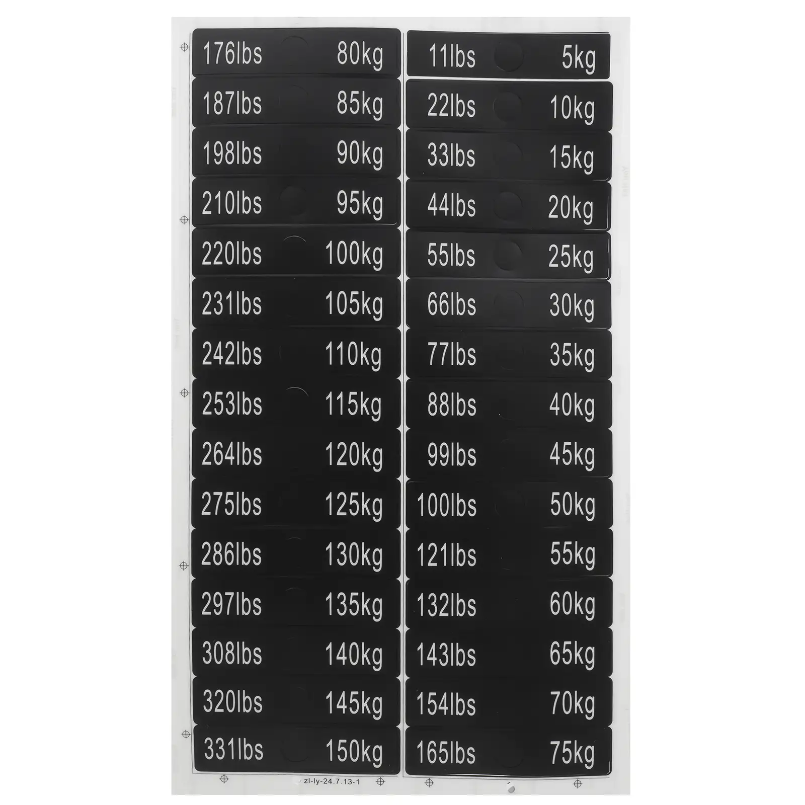 Weight Stickers 5-150kgs/lbs 1 Weight Stickers 5-150kgs/lbs